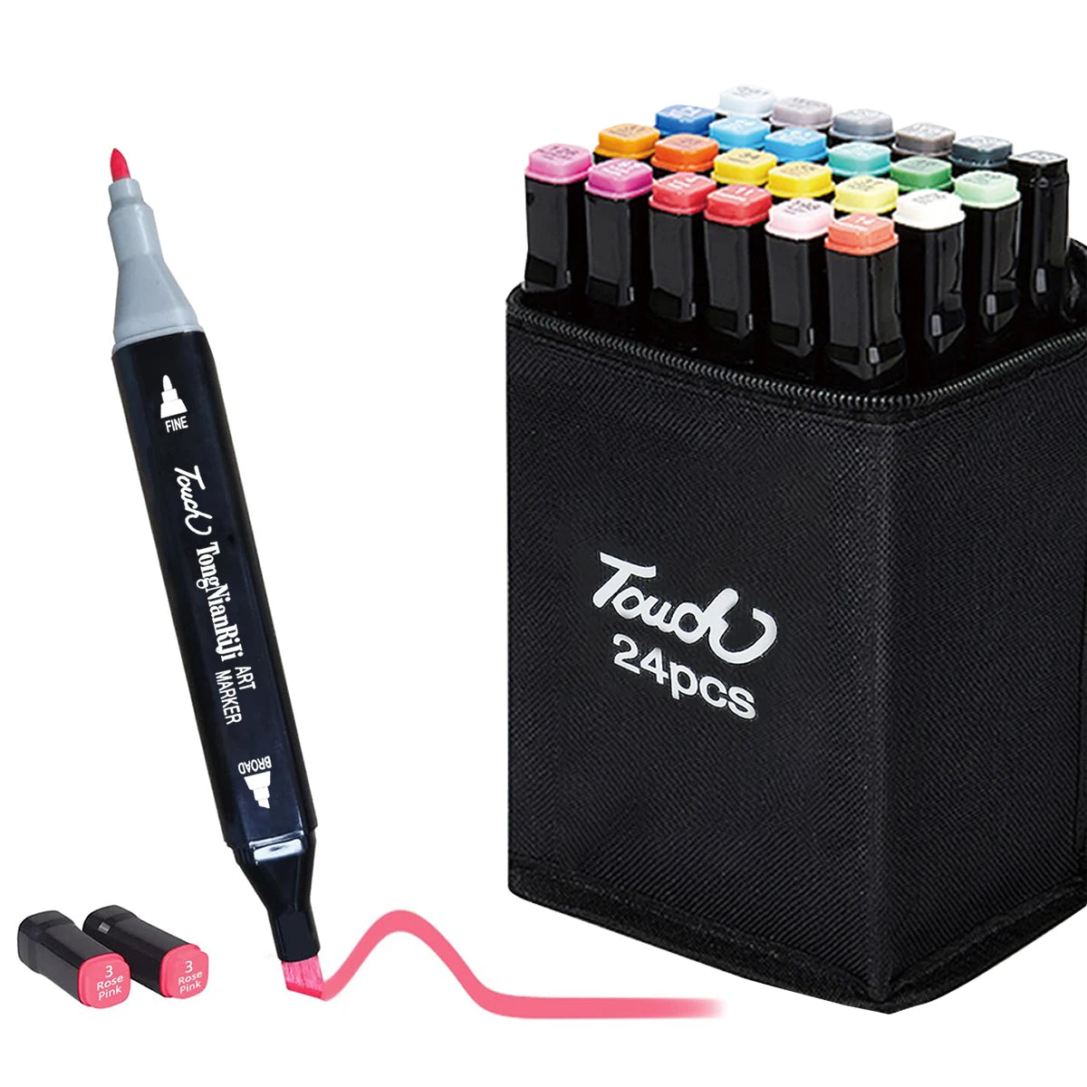 مجموعة ماركر مزدوج الرأس للرسم والتظليل – من 24 إلى 168 لون زيتي، مثالية للطلاب والمصممين والفنانين