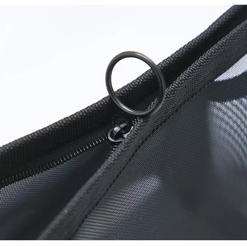 حقيبة مكياج شبكية سوداء للسفر – خفيفة، بسحاب، لترتيب أدوات التجميل والغسول