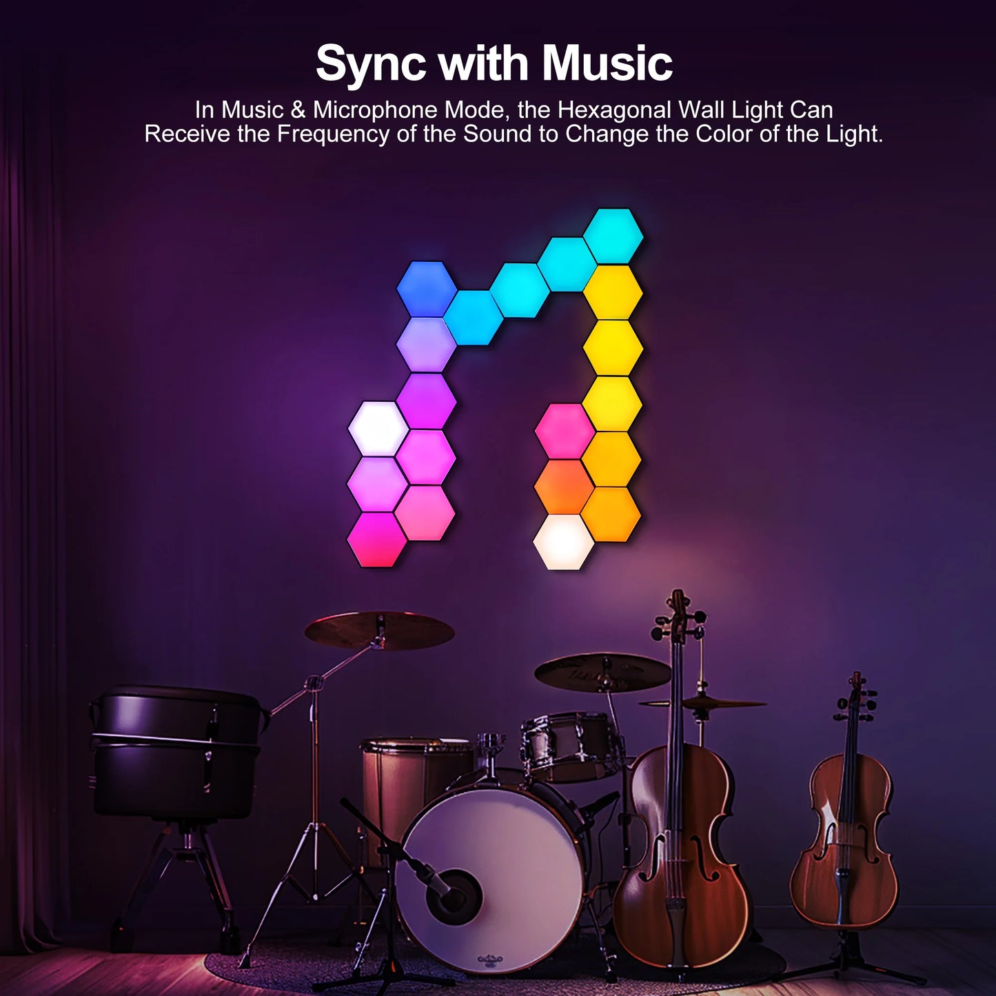 إضاءة جدارية ذكية سداسية الشكل – RGBW مع تحكم بالتطبيق ومزامنة موسيقى