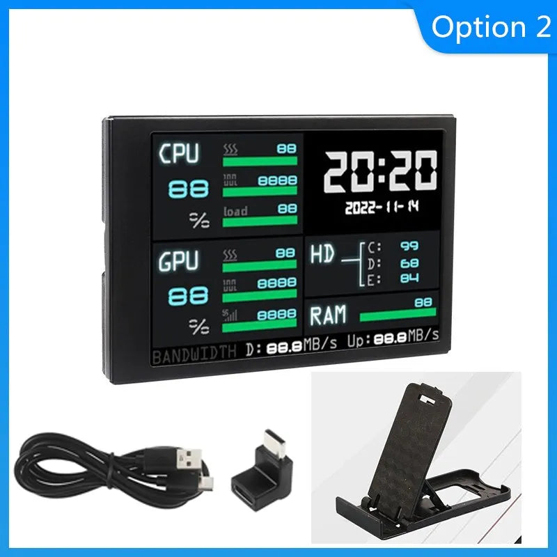 شاشة ثانوية 3.5 إنش USB Type-C – لمراقبة أداء الجهاز (CPU / GPU / RAM)