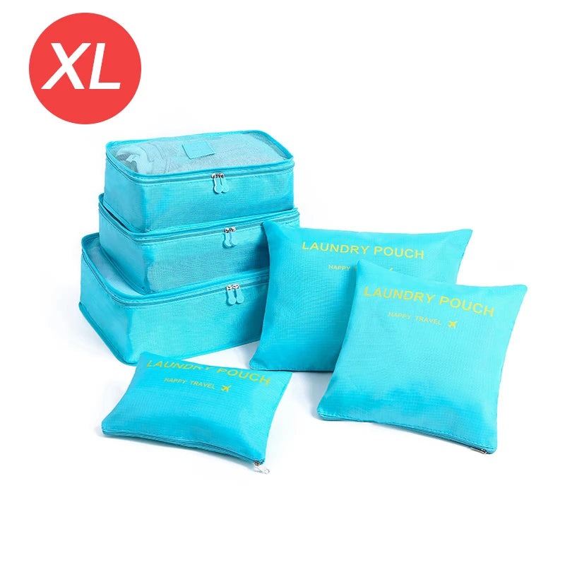 طقم تنظيم السفر – 6 قطع حجم كبير لترتيب الملابس، الأحذية، والمكياج داخل الشنطة