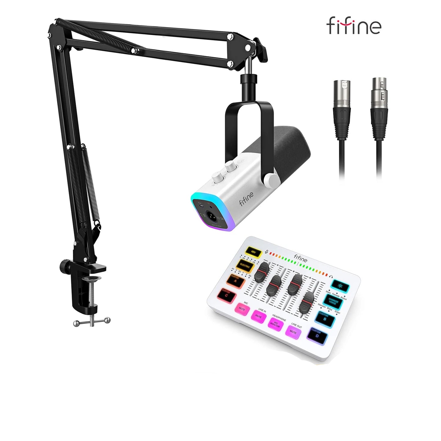 مجموعة FIFINE الصوتية للألعاب والبث – مايكروفون، ميكسر، وسماعة رأس | للمحتوى الصوتي والمرئي على يوتيوب، TikTok، OBS وغيرها