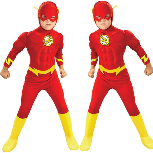 زي تنكري عضلي للأطفال – شخصية رجل البرق | بدلة Jumpsuit بوليستر مذهلة للأولاد