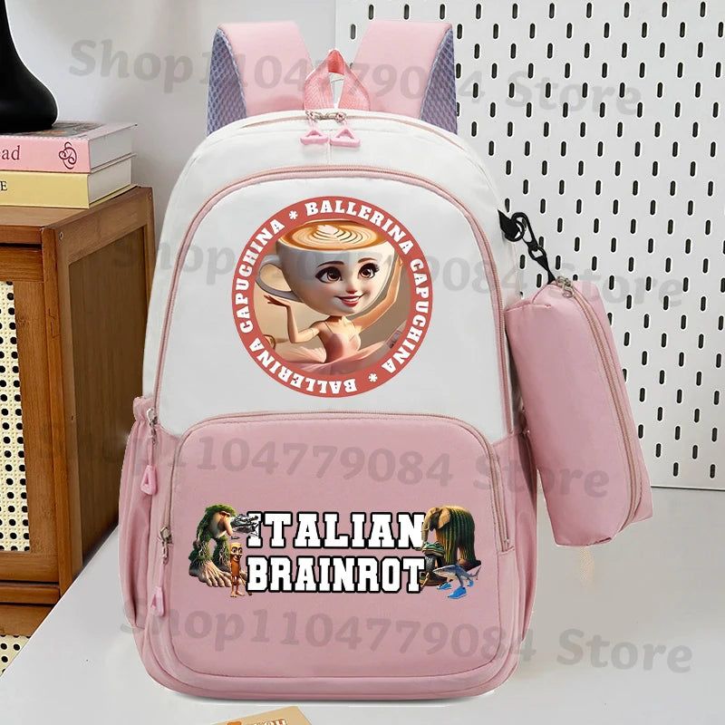 حقيبة ظهر إيطاليان برينروت مع مقلمة، تصميم أنمي عصري، حقيبة مدرسية عالية السعة للبنين والبنات، مع مساحة لتخزين الأدوات الم