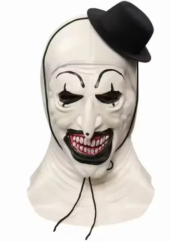 زي المهرّج المرعب للكبار – بدلة تنكرية للهالوين مع قناع مرعب وسكين إكسسوار