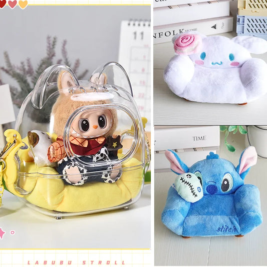 شنطة تخزين شفافة لابوبو 17 سم – كروس بودي بشكل كنبة كيوت | ديكور دمى BJD / OB11 – علبة عرض واكسسوار