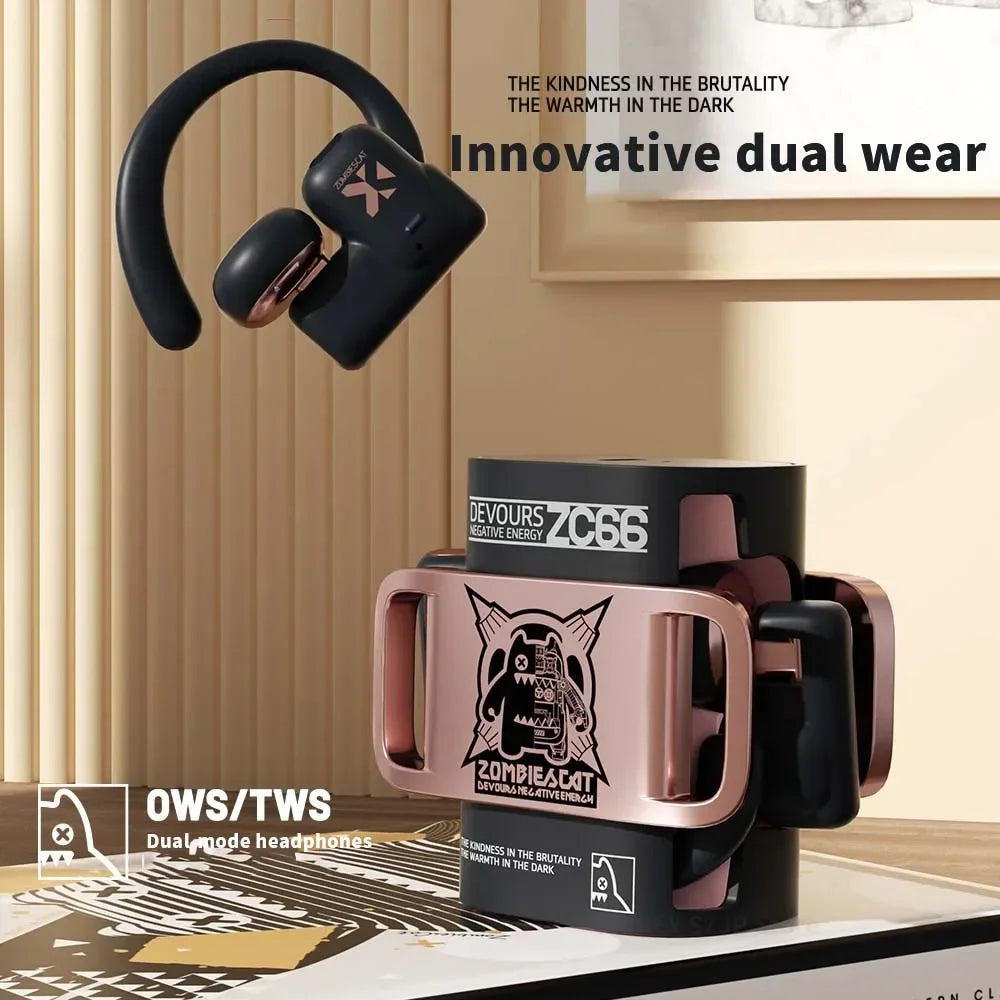 سماعة ZOMBIESCAT B9 بلوتوث 5.4 – نظام مزدوج (OWS / TWS) | صوت عالي + مايك + مقاومة للماء – مثالية للرياضة والمكالمات
