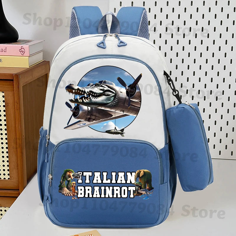 حقيبة ظهر إيطاليان برينروت مع مقلمة، تصميم أنمي عصري، حقيبة مدرسية عالية السعة للبنين والبنات، مع مساحة لتخزين الأدوات الم