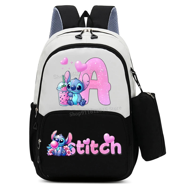 حقيبة ظهر ليلو وستيتش بحروف الأبجدية، حقيبة ظهر عالية السعة للطالبات مع مقلمة، حقيبة مدرسية كرتونية لطيفة، حقيبة أنمي قابل