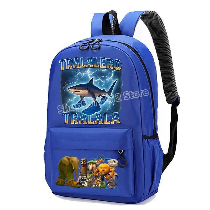 حقيبة مدرسية إيطاليان برينروت بطابع الحيوانات الميم، تصميم كرتوني مضحك بشكل قرش "تللا"، بسعة كبيرة، مناسبة للأولاد والبنات