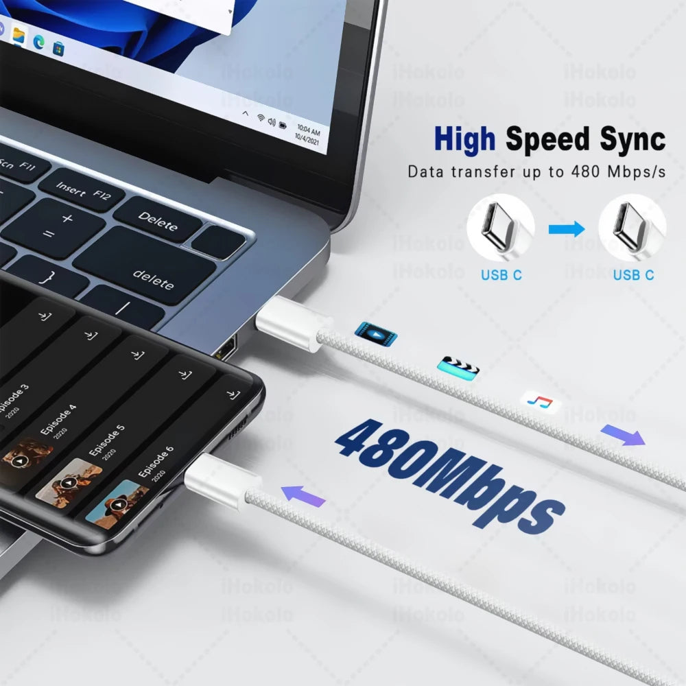 كيبل USB-C أصلي للشحن السريع PD 60W – متوافق مع آيفون وسامسونج وهواوي وشاومي