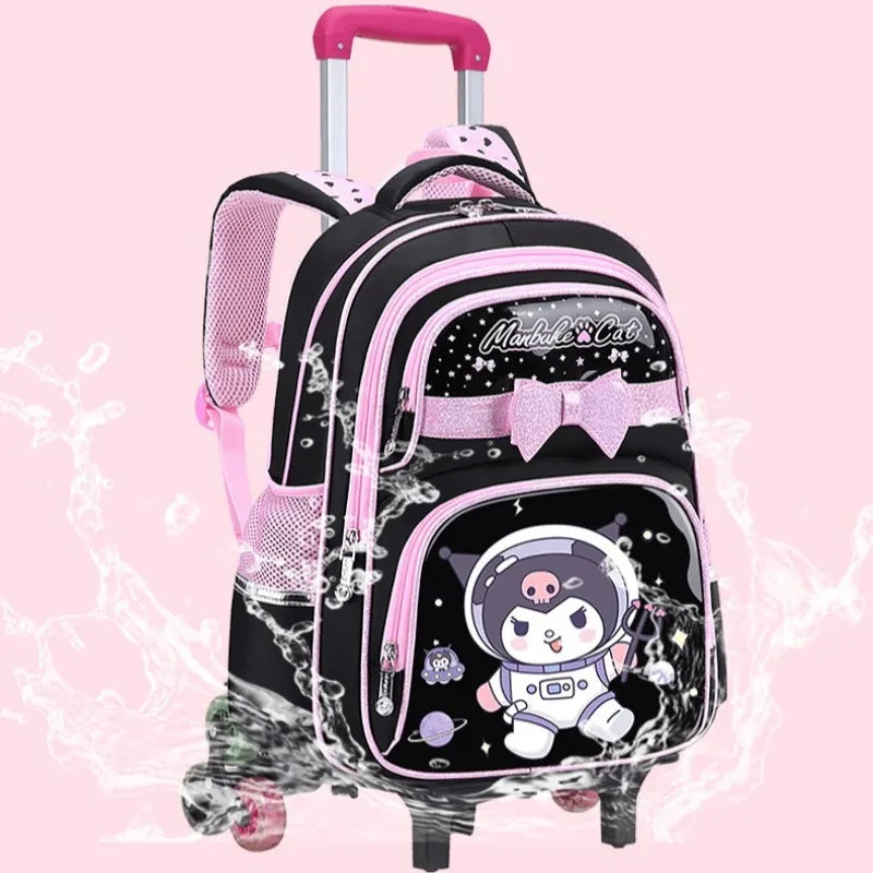 حقيبة مدرسية كورو مي الجديدة بعجلات، حقيبة ميلودي للبنات، تخزين الأدوات المدرسية، خيار بعجلتين