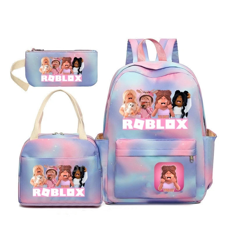 طقم 3 قطع جديد Roblox، حقيبة مدرسية ملونة للبنين والبنات