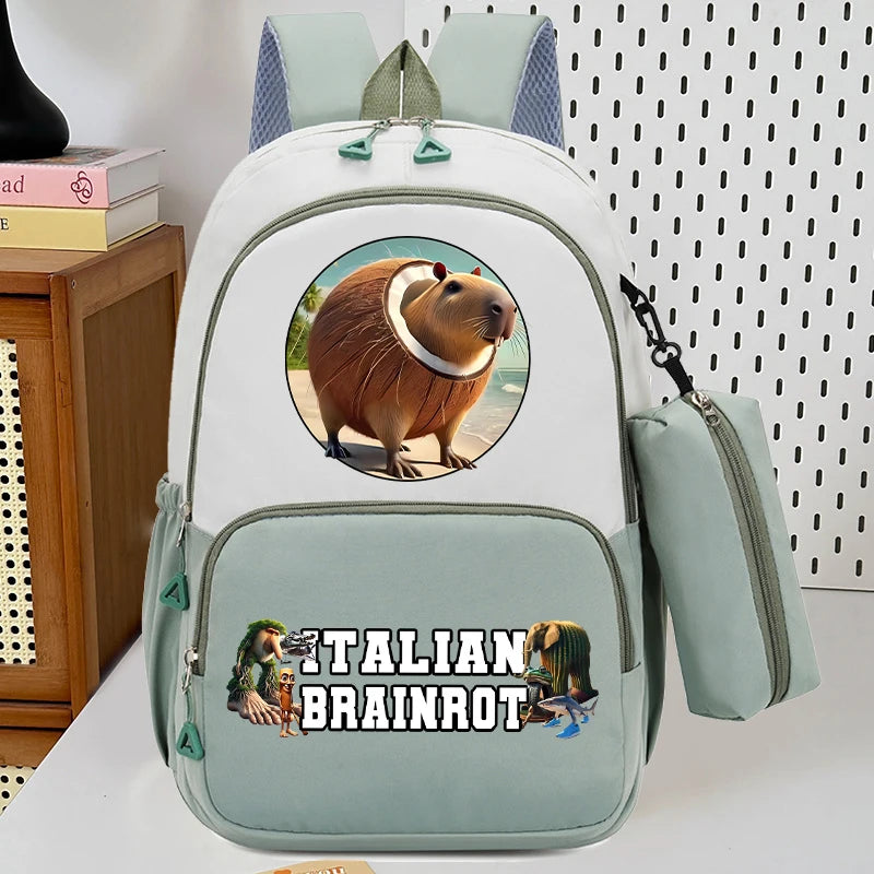 حقيبة ظهر إيطاليان برينروت مع مقلمة، تصميم أنمي عصري، حقيبة مدرسية عالية السعة للبنين والبنات، مع مساحة لتخزين الأدوات الم