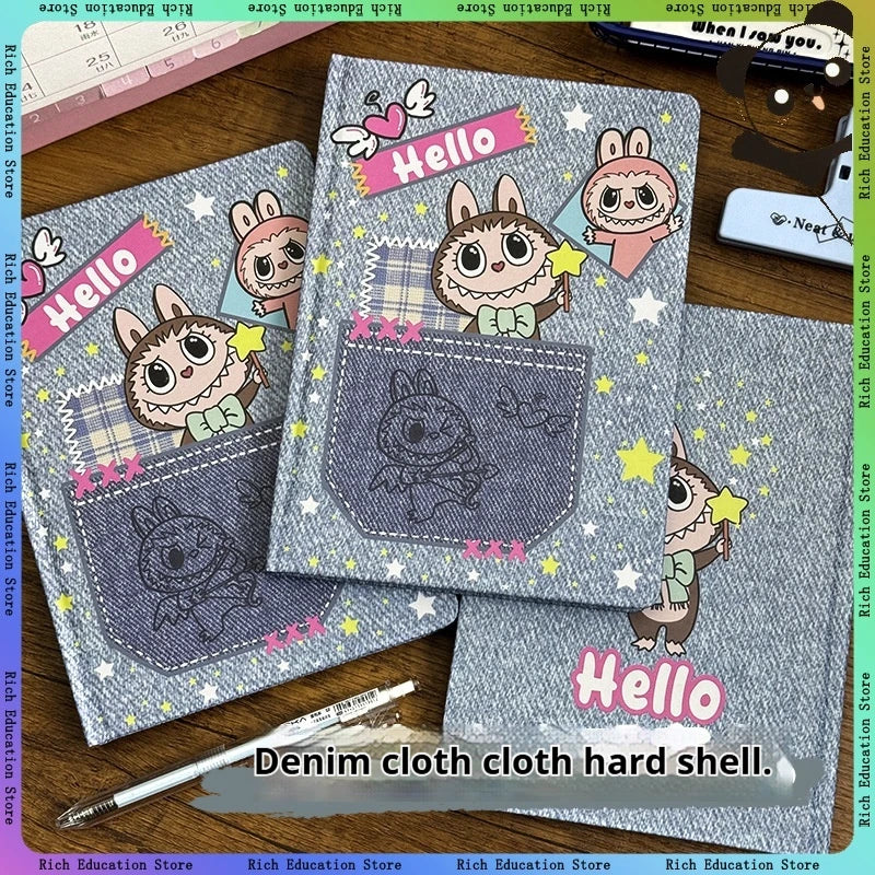 دفتر ملاحظات A5 بغلاف صلب من قماش الدينيم – صفحات ملونة بتصميم عصري، مفكرة يومية عالية الجماليات لطلاب لابوبو