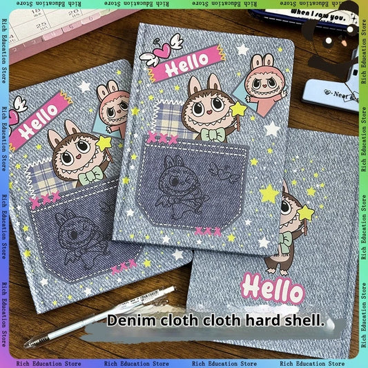 دفتر ملاحظات A5 بغلاف صلب من قماش الدينيم – صفحات ملونة بتصميم عصري، مفكرة يومية عالية الجماليات لطلاب لابوبو