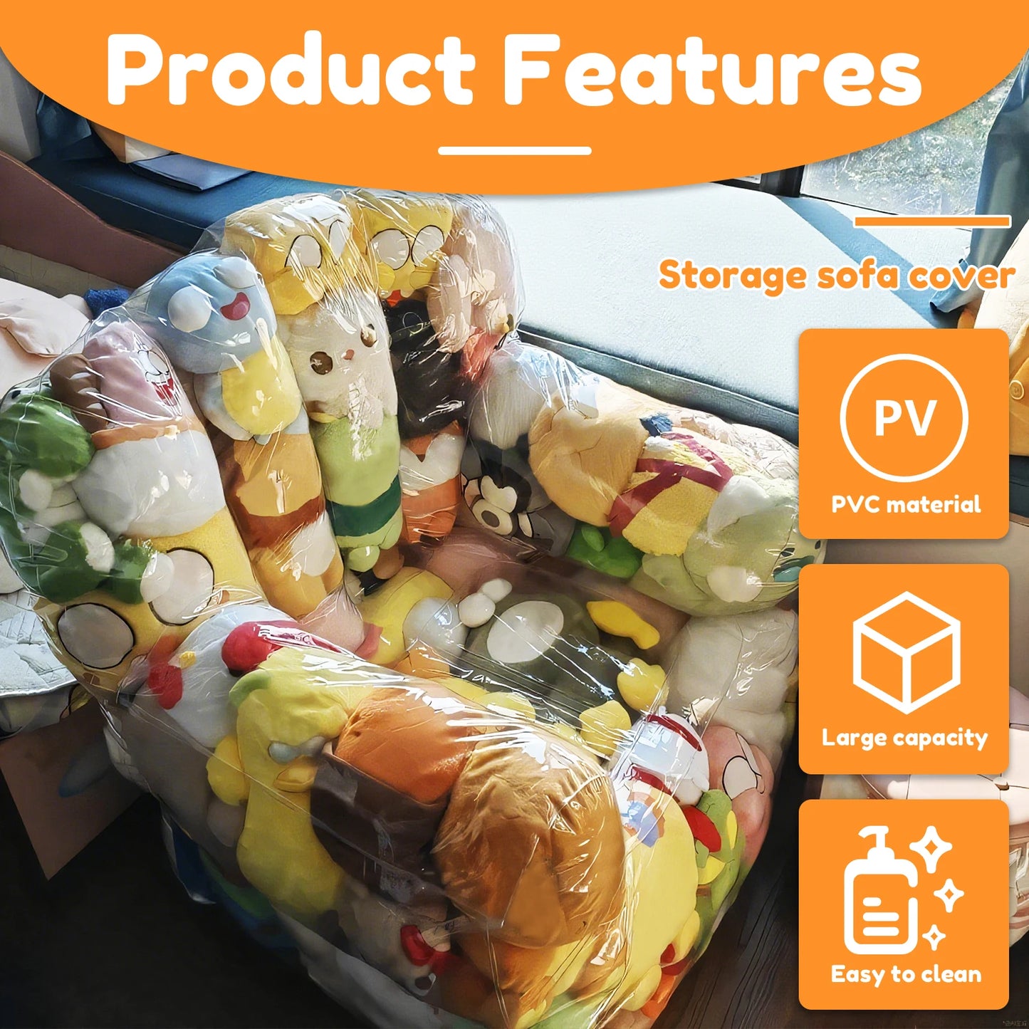 غطاء كرسي تخزين ألعاب أطفال شفاف بسحاب مقاوم للماء 150-180 لتر