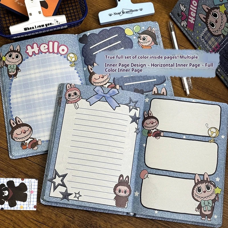 دفتر ملاحظات A5 بغلاف صلب من قماش الدينيم – صفحات ملونة بتصميم عصري، مفكرة يومية عالية الجماليات لطلاب لابوبو