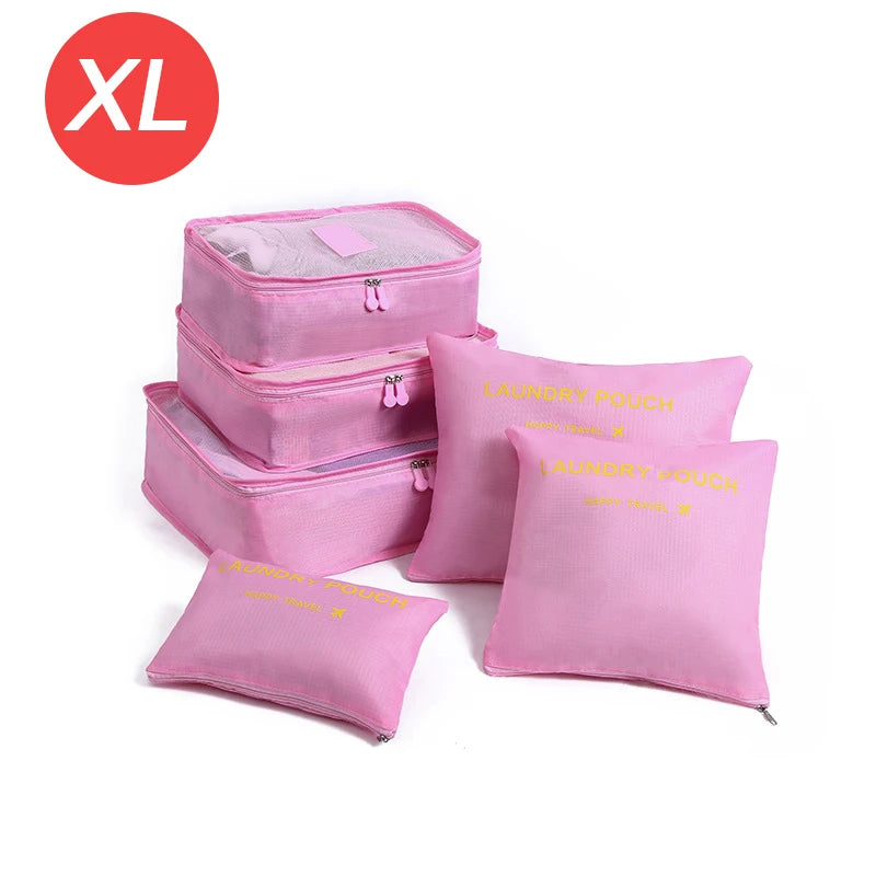 طقم تنظيم السفر – 6 قطع حجم كبير لترتيب الملابس، الأحذية، والمكياج داخل الشنطة