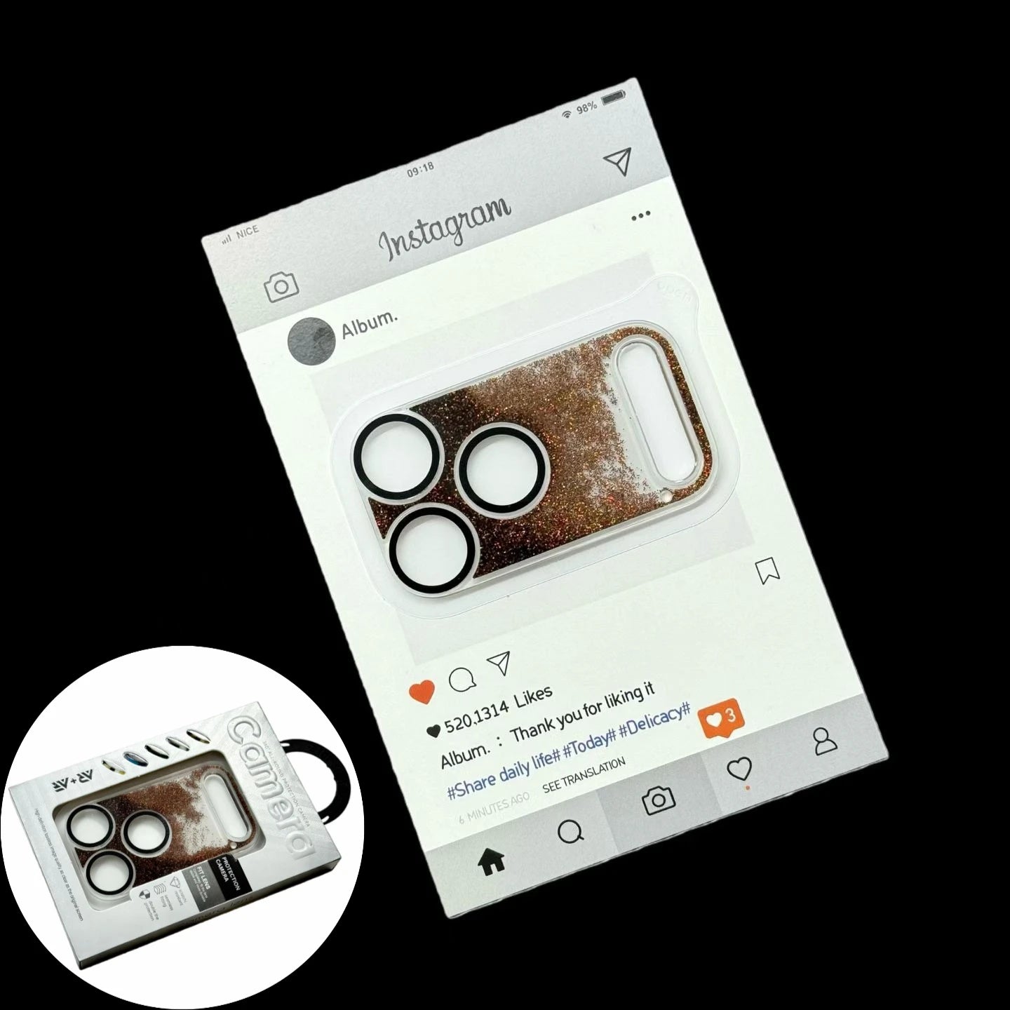 لاصق عدسة كاميرا آيفون 17 برو ماكس 3D بلمعة متحركة – حماية كاملة 9D ضد الخدش