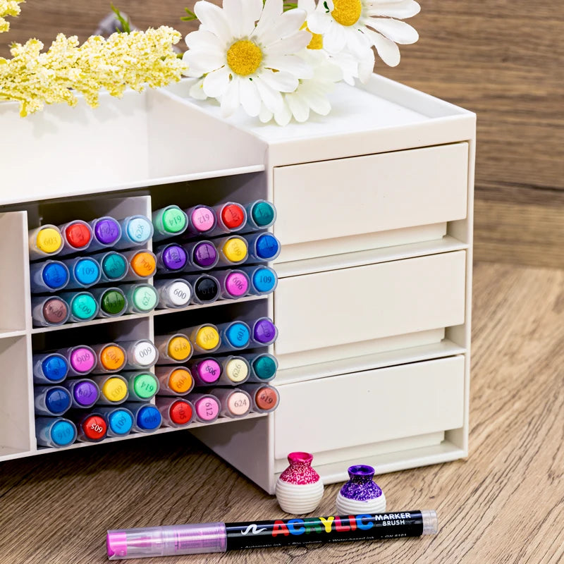 مجموعة ألوان أكريليك ماركر – 72 أو 120 لون، رأس فرشاة ناعمة، ضد الماء، للرسم على الخشب، الزجاج، الحجر، والمزيد