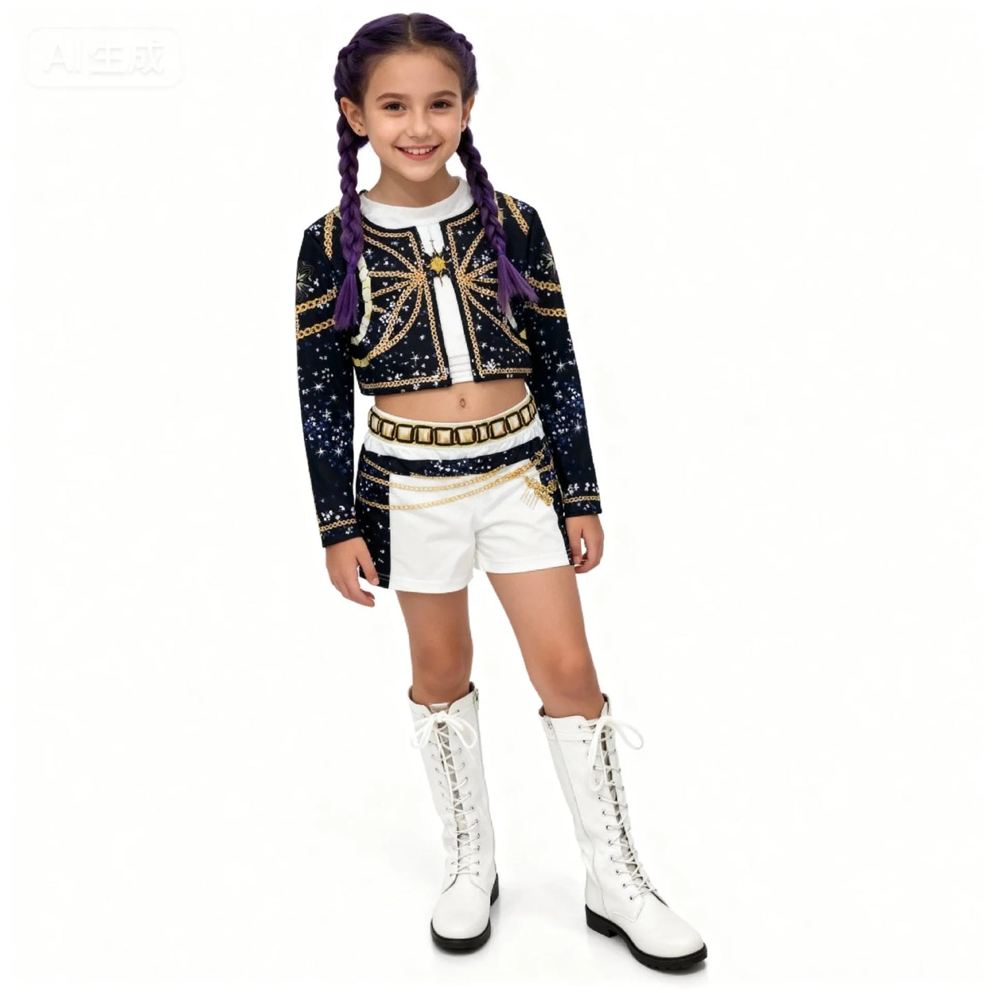 زي كوسبلاي K‑Pop Demon Hunters Huntrix للأطفال (رومي/ميرا/زوي)