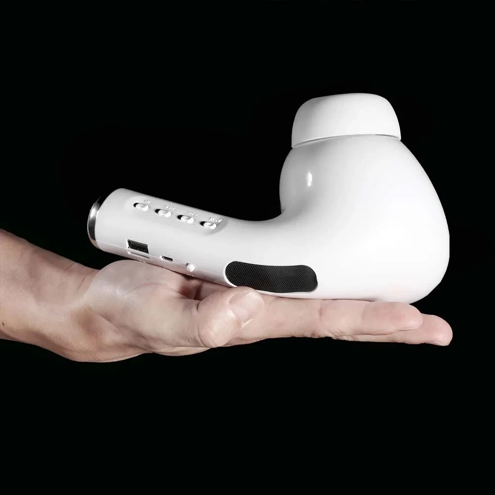 سبيكر بلوتوث بتصميم سماعة AirPods عملاقة – تشغيل بلوتوث/راديو/USB/TF | مضاد للماء، بطارية قوية – هدية كيوت وعملية
