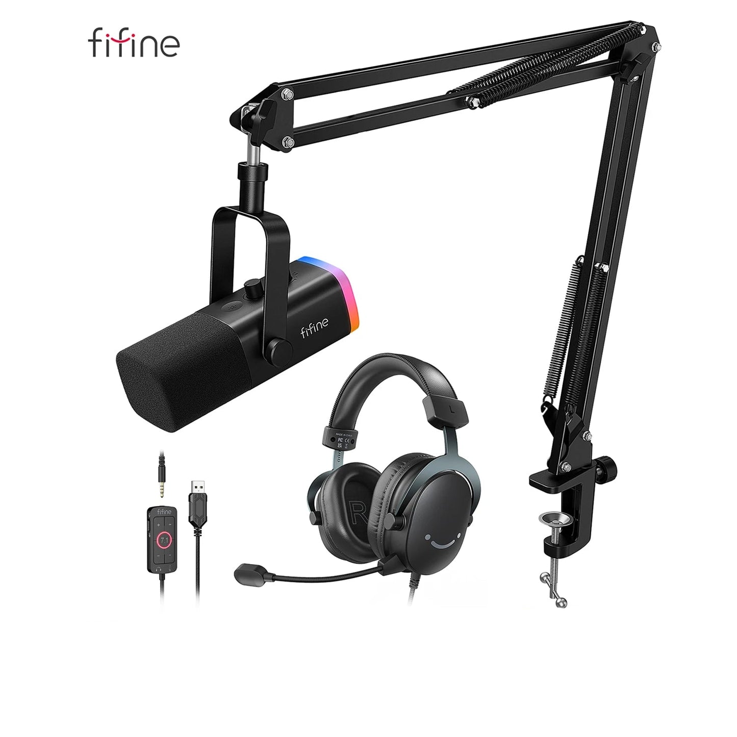 مجموعة FIFINE الصوتية للألعاب والبث – مايكروفون، ميكسر، وسماعة رأس | للمحتوى الصوتي والمرئي على يوتيوب، TikTok، OBS وغيرها