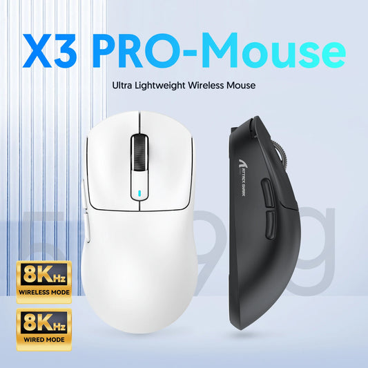 ماوس Attack Shark X3 / X3 Pro لاسلكي – خفيف، 3 أوضاع اتصال، حساس PAW3395 بدقة 26K DPI، متوافق مع أغلب الأنظمة